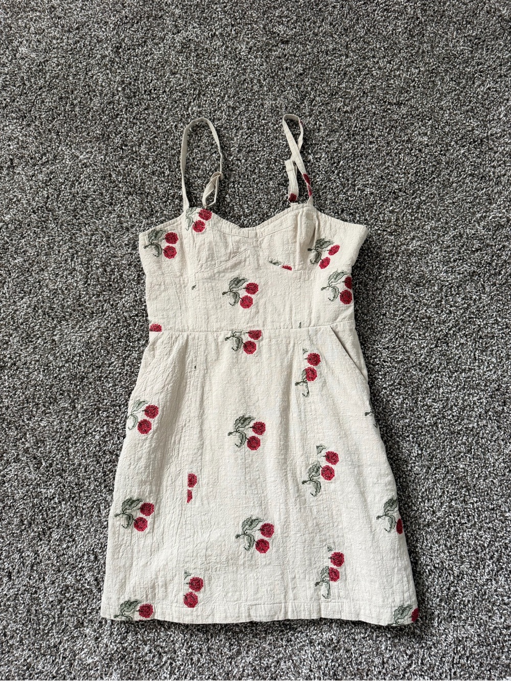 Urban Outfitters Cream Mini Dress with Red Cherry Print